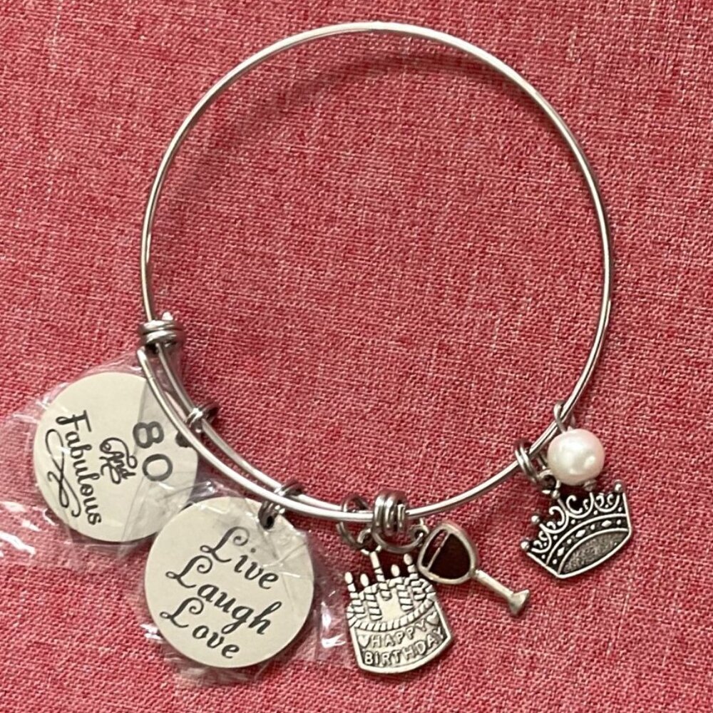 NEW 80 AND FABULOUS HAPPY BIRTHDAY CARM BRACELET